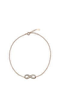 Armband i roséguld med ett fint kedjesystem och ett oändlighetssymbol-hänge, med en slät yta och justerbart lås i krabba.