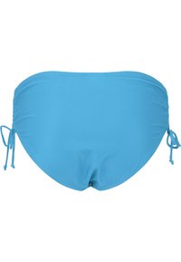 Sininen bikinitakakappale, valmistettu sileästä kankaasta, jossa on sivusiteet säätämistä varten. Suunniteltu hieman kaarevaksi, minimalistiseksi muotoksi.