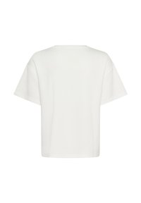 Vit kortärmad t-shirt med avslappnad passform, rund halsringning och en slät textur. Inga mönster eller ytterligare detaljer.