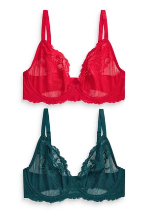 2 PACK DD NON PAD PLUNGE - Kolmnurklõikega rinnahoidja - red green