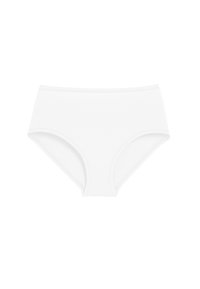 Witte high-waisted onderbroek gemaakt van zachte katoen. Voorzien van een elastische tailleband en gladde naden voor comfort.