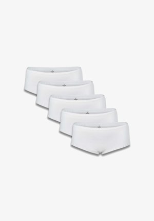 Fünf Paare weißer Unterwäsche aus glattem Material, mit einem mittelhohen Schnitt und elastischem Bund. Einfache und nahtlose Verarbeitung.