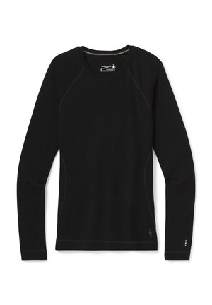 Schwarzes Langarmshirt aus leichtem Stoff. Mit Raglanärmeln und subtilen Kontrastnähten. Logo auf dem linken Ärmel.