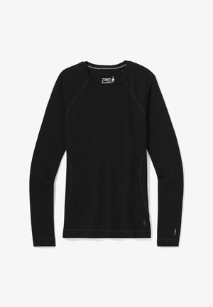 Schwarzes Langarmshirt aus leichtem Stoff. Mit Raglanärmeln und subtilen Kontrastnähten. Logo auf dem linken Ärmel.