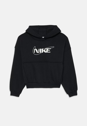 Črni skrajšani kapućer, izdelan iz mehkega materiala, z belim Nike logotipom čez prsi in kapuco s vrvico. Gubanec na manšetah in spodnjem robu.