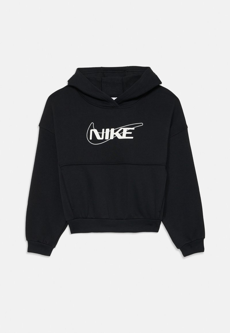 Melns īss kapuces jaka, izgatavota no mīkstas auduma, ar balto Nike logotipu krūšu daļā un auklu kapuci. Ribotas piedurknes un apakša.