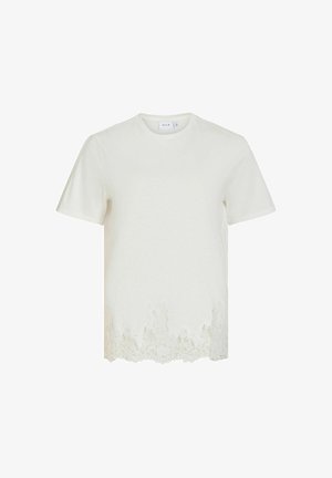 VILA, SHORT-SLEEVED T-SHIRT VIOPELLA ROUND NECK - Тениска с щампа - snow white