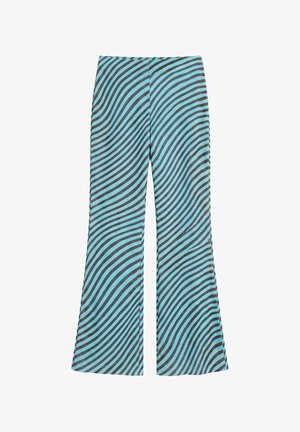 PULL&BEAR, HIGH-WAISTED WAVE-PRINT STRAIGHT-LEG - TROUSERS - Pantalon classique - light blue