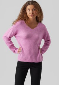 Vero Moda - VMCREWLEFILE V-NECK - Džemperis - cyclamen melange Miniatūras attēls 1