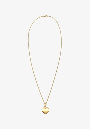 Colier cu lanț auriu, având un pandantiv lustruit în formă de inimă. Lanțul are un design fin și răsucit, cu un închizător sigur.