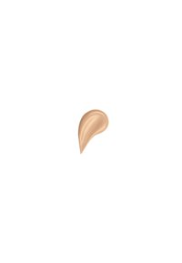 Beige cosmetic cream, smooth texture, teardrop shape, glossy finish, with a subtle shine. A single swatch, isolated on a white background.