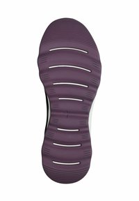 Lila Gummisohle mit strukturierten Oberflächen und horizontalen Rillen für Traktion. Mit weißen Akzenten und ergonomischem Design.