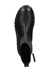 Mustad musta nahast pahkluu saapad tekstuuriga viimistlusega, elastsete külgpaneelidega ja vastupidava kummitaldaga. Omab lukku ja silmuse tõmbenuppu.