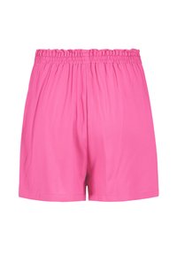 Pink shorts with an elastic waistband, smooth texture, and loose-fitting design. Features a consistent color and simple hemline.