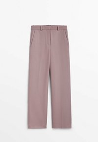Licht mauve op maat gemaakte broek met een rechte pijp, vlakke voorkant, twee zijzakken en een gladde afwerking.