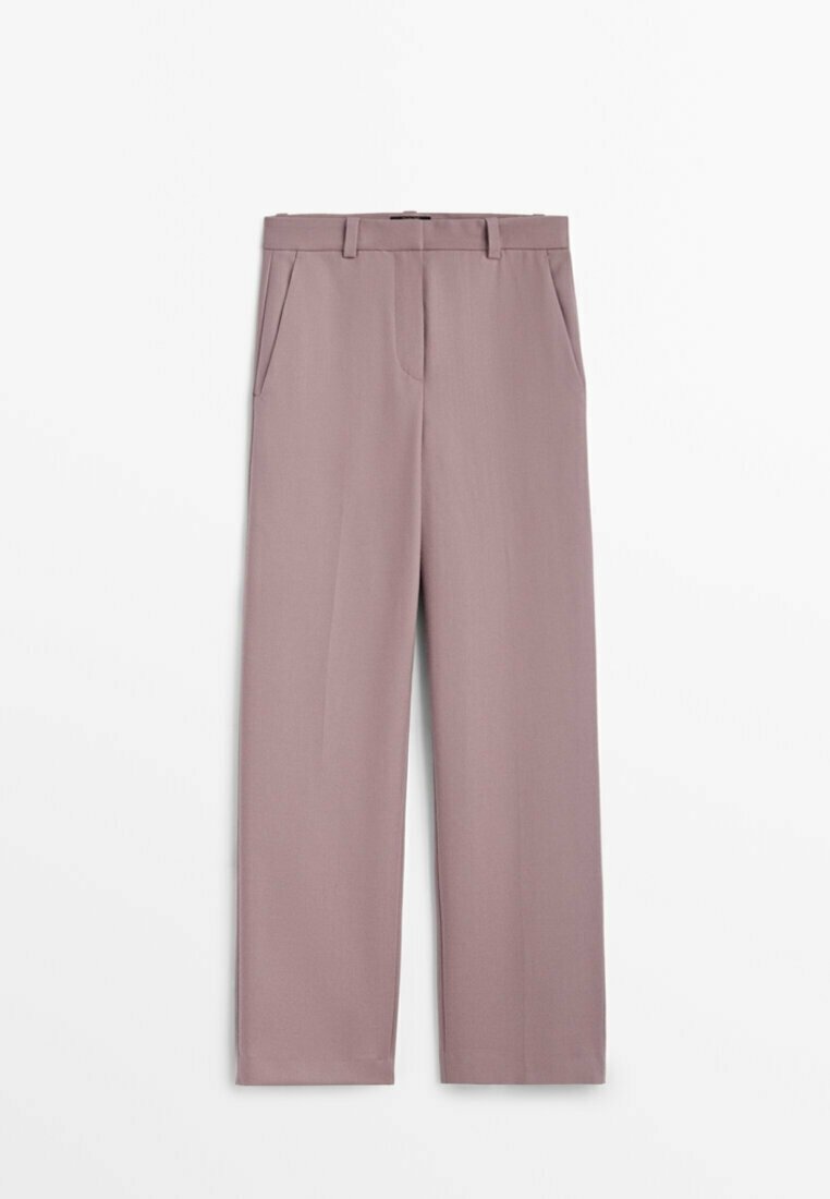 Licht mauve op maat gemaakte broek met een rechte pijp, vlakke voorkant, twee zijzakken en een gladde afwerking.