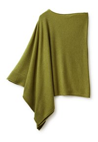 Poncho verde oliva realizzato in morbido tessuto a maglia, con un design fluido, bordi svasati e una texture a coste lungo gli orli.