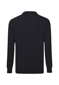 Maglione a maglia blu navy con motivi in cordoncino testurizzati, maniche lunghe e colletto. Realizzato in morbido tessuto con orlo a coste.