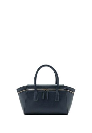 Sac à main en cuir noir avec double poignées et fermeture éclair sur le dessus qui s'étend autour des côtés pour une ouverture élargie.