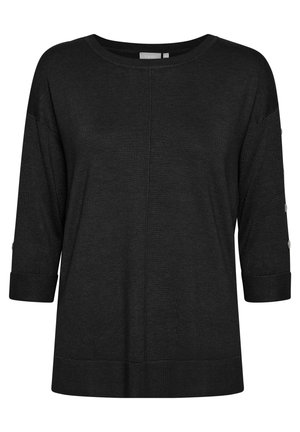 Maglione nero a maglia con maniche a tre quarti, caratterizzato da polsini e orlo a coste. Dettagli con bottoni sulle maniche. Design semplice e dalla vestibilità rilassata.