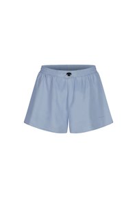 Pantalones cortos de color azul claro, confeccionados en una tela suave y ligera. Cuentan con una cinturilla elástica con un cordón negro y un logotipo en el costado.