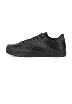 Schwarzer Reebok Sneaker niedrig mit Schnürverschluss, strukturierter Sohle und dezentem Reebok-Logo an der Seite und Ferse, im Profil gezeigt.