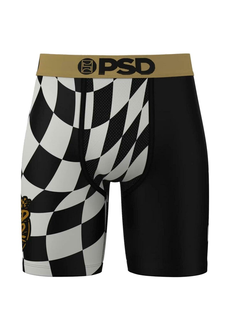 Mustvalge ruuduline meeste boksersärk, millel on kuldne elastne vöökoht, millel on "PSD" logo. Pehme, veniv materjal ja sobiv konstruktsioon.