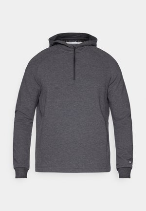 Γκρι φούτερ με κουκούλα και φερμουάρ μέχρι το στήθος, κατασκευασμένο από υφή υφάσματος, με μακριά μανίκια και μικρό λογότυπο στο αριστερό μανίκι.