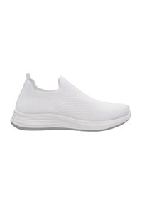 Baskets de sport blanches à enfiler avec une tige en tricot texturé et une semelle flexible. Comprend un bout arrondi et une languette au talon.