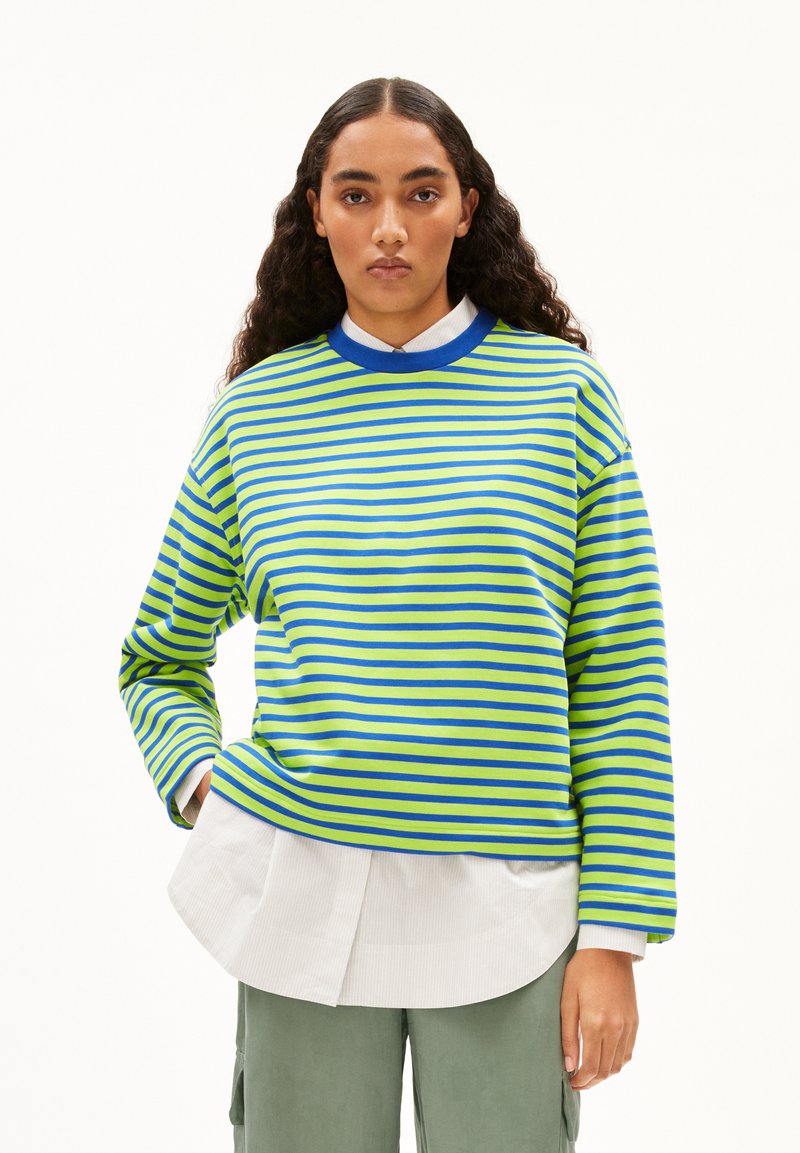ARMEDANGELS FRANKA STRIPE - Maglietta a manica lunga - super lime dynamo blue
