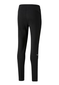 Zwarte sportlegging met een rekbare tailleband, een gladde textuur en een aansluitend ontwerp. Heeft reflecterende details bij de enkel.