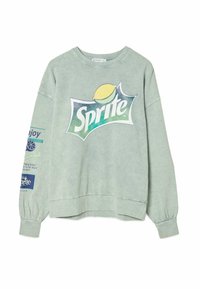 Jasnozielona bluza z okrągłym dekoltem i elastycznymi mankietami. Posiada duży logo Sprite oraz dodatkowe grafiki na rękawach.