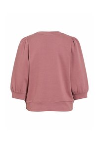 Haut à manches longues rose poudré avec épaules bouffantes, poignets et encolure ronde, montré de dos sur fond blanc.