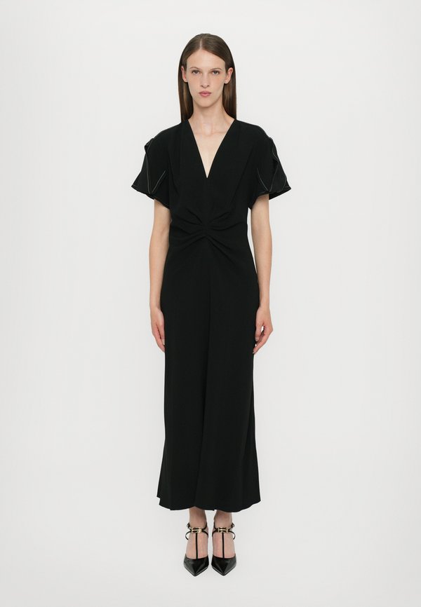 GATHERED V NECK MIDI DRESS - Maxi dress