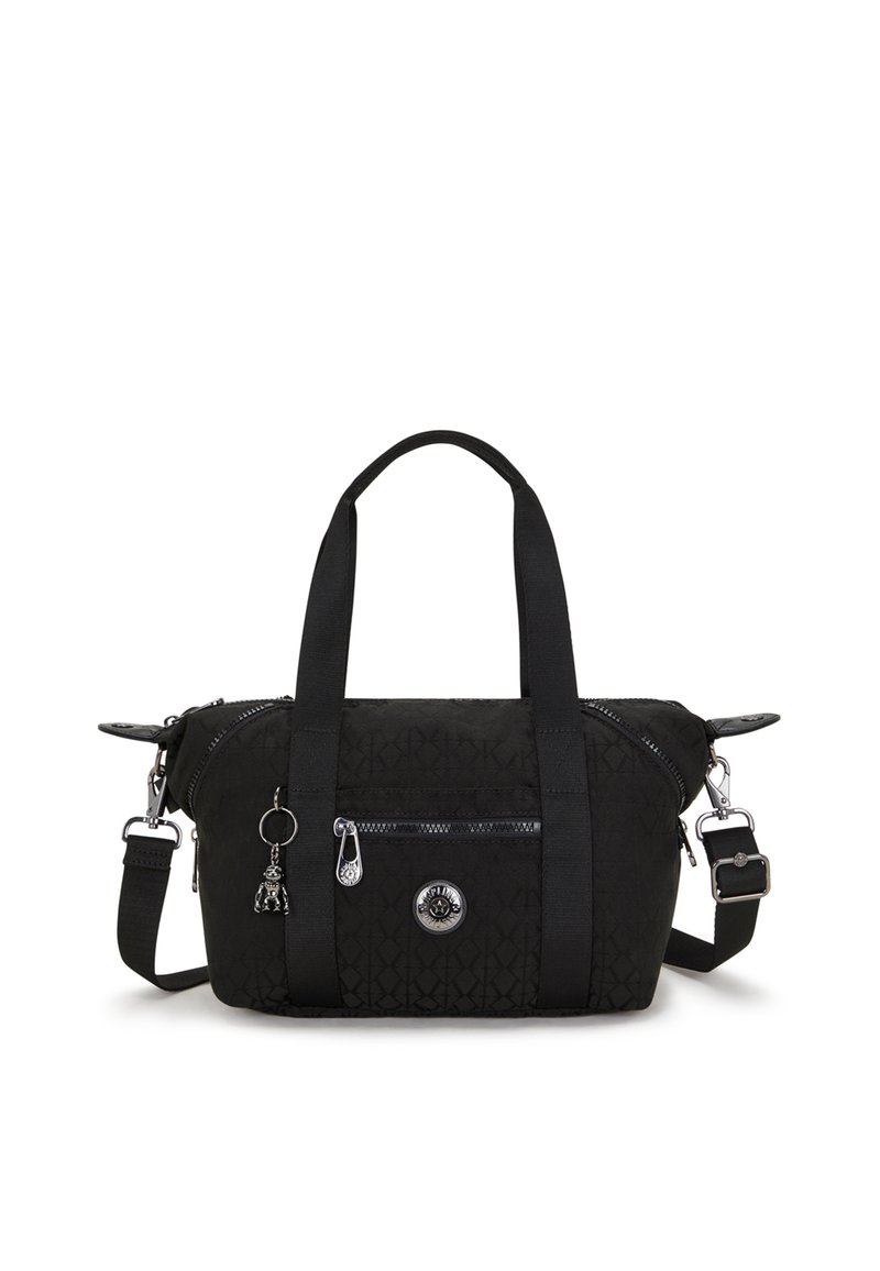 Sort håndtaske i holdbart stof med en struktureret form, der har dobbelte håndtag i toppen, en aftagelig skulderrem og hardware i sølv.