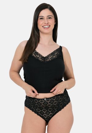 Ulla Popken, 3 PACK TRUYOU OPENWORK FLORAL MIDI BRIEFS - Slip - black