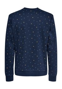 Felpa blu navy con un motivo a pois in blu, giallo e bianco. Realizzata in un tessuto morbido, con scollo rotondo e maniche lunghe.