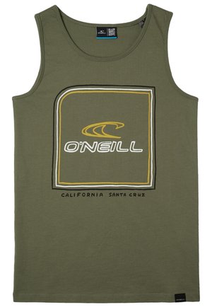 Olivengrøn ærmeløs tanktop med O'Neill-logo og teksten California Santa Cruz inde i en firkantet omrids på forsiden.