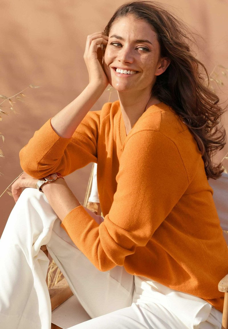 Damen Strickjacken | Delmod pure Strickpullover terracotta/orange-meliert - CU38668 Damen Strickjacken | Delmod pure Strickpullover terracotta/orange-meliert - CU38668
