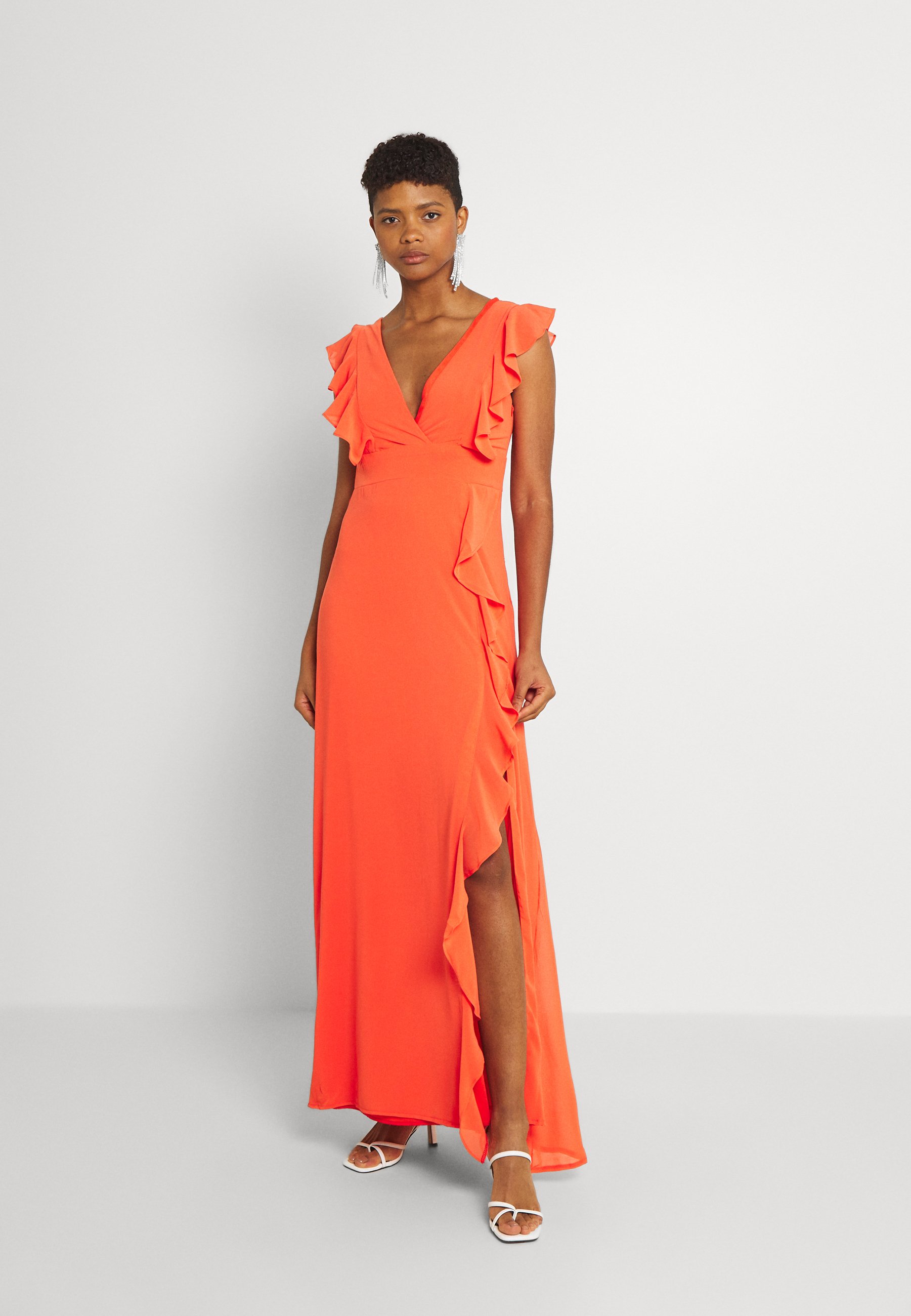 coral pink long dress