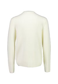 Helles gelbes, geripptes Langarmpullover mit Rundhalsausschnitt und entspannter Passform. Texturiertes Material mit seitlichen Schlitzen am Saum.