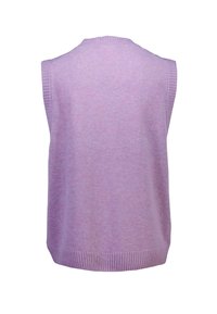 Ärmelloser Lavendel-Pullover mit weicher Textur und geripptem Saum. Verfügt über einen runden Halsausschnitt und eine lockere Passform, ideal zum Layering.