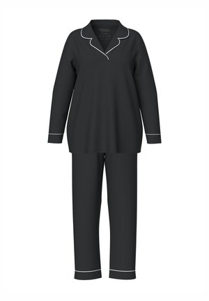 Ulla Popken ZIERPASPELN LANGARM SET - Pijama - black