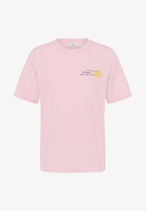 Light pink short-sleeve t-shirt with round neck and small text "If you can dream you can do it" next to a yellow sun graphic on chest.