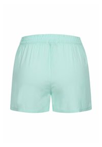 Světlě modré šortky s elastickým pasem vyrobené z měkkého materiálu; mají jednoduchý design bez viditelných vzorů nebo dekorací.