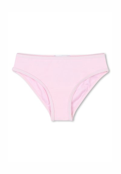 Mutande in cotone rosa chiaro di stile bikini, con una texture liscia, vita elastica e bordi con finiture a contrasto. Adatte per un uso quotidiano.
