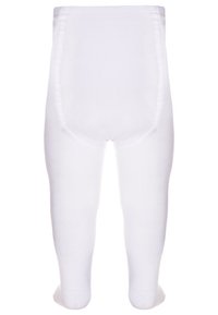 Leggings albe tricotate cu talie elastică, cu cusături pe picioare și o textură netedă, fără modele sau ornamentații.