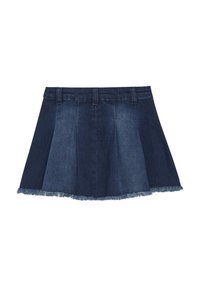 Jeansrok met een uitlopende ontwerp, voorzien van een mix van donkere en middelblauwe tinten, een rafelig zoom en een aansluitende tailleband.