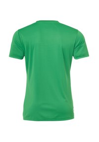 Grøn, kortærmet atletisk t-shirt lavet af glat, let stof. Har en rund halsudskæring og minimal sømdetaljering.