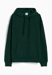 Felpa verde con cappuccio e tasca frontale, realizzata in tessuto morbido. Dotata di cordini regolabili e polsini a coste. Design semplice e informale.